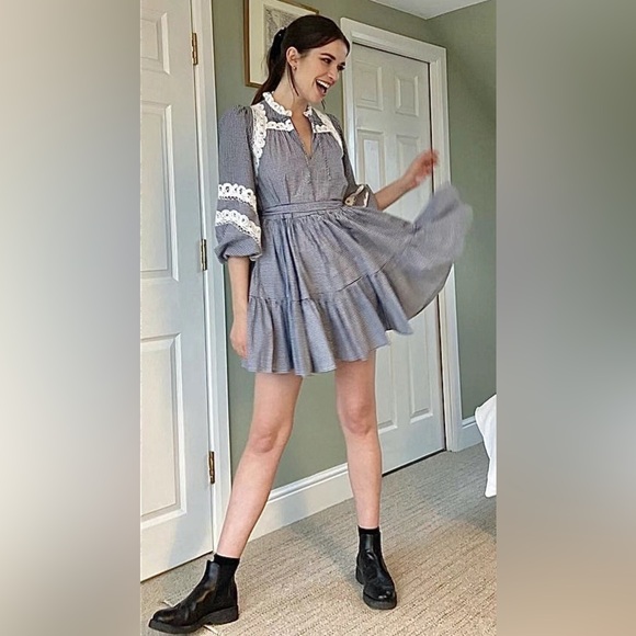 Maje Dresses & Skirts - NWT $385 Maje Ritchy Gingham & Lace Dress White Size 40